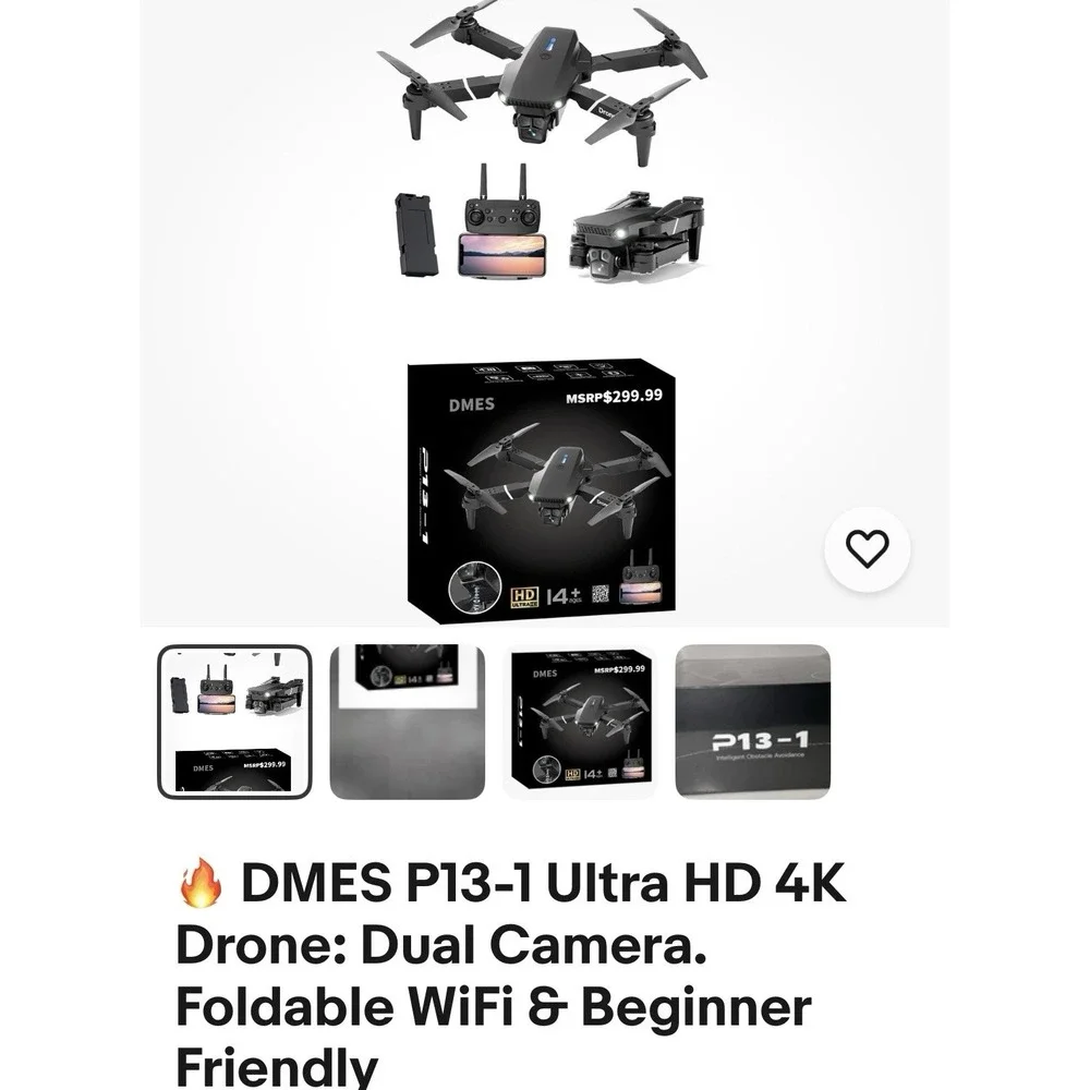 DMES P13-1 Ultra HD 4K DroneDual CameraFoldable WiFi &‎ Beginner Friendly  4243